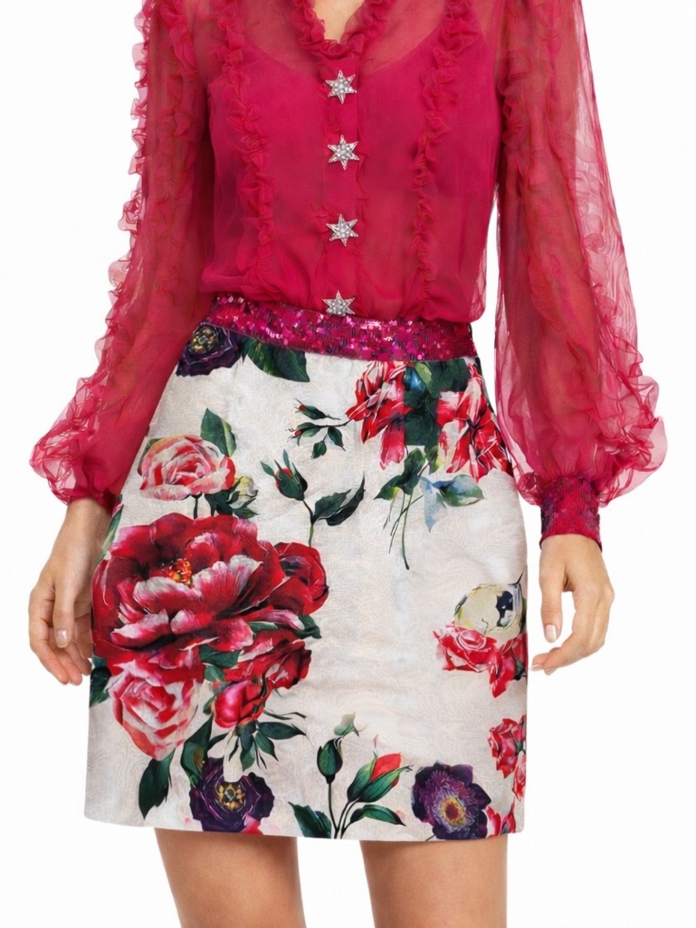 The Bryn Sequin Floral Skirt - Picture 1 of 10